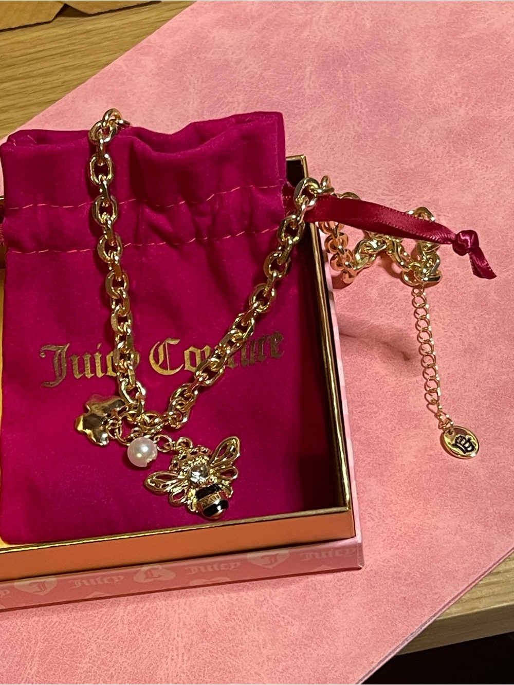Juicy Couture NWT - NIB 18” Chain Crystal Butterfly Charm Cluster Bee Necklace